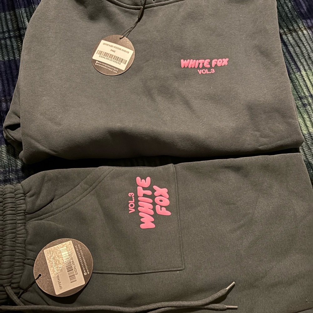 White Fox Boutique pine Joggers with Pink Logo AND matching Pine Hoodie
